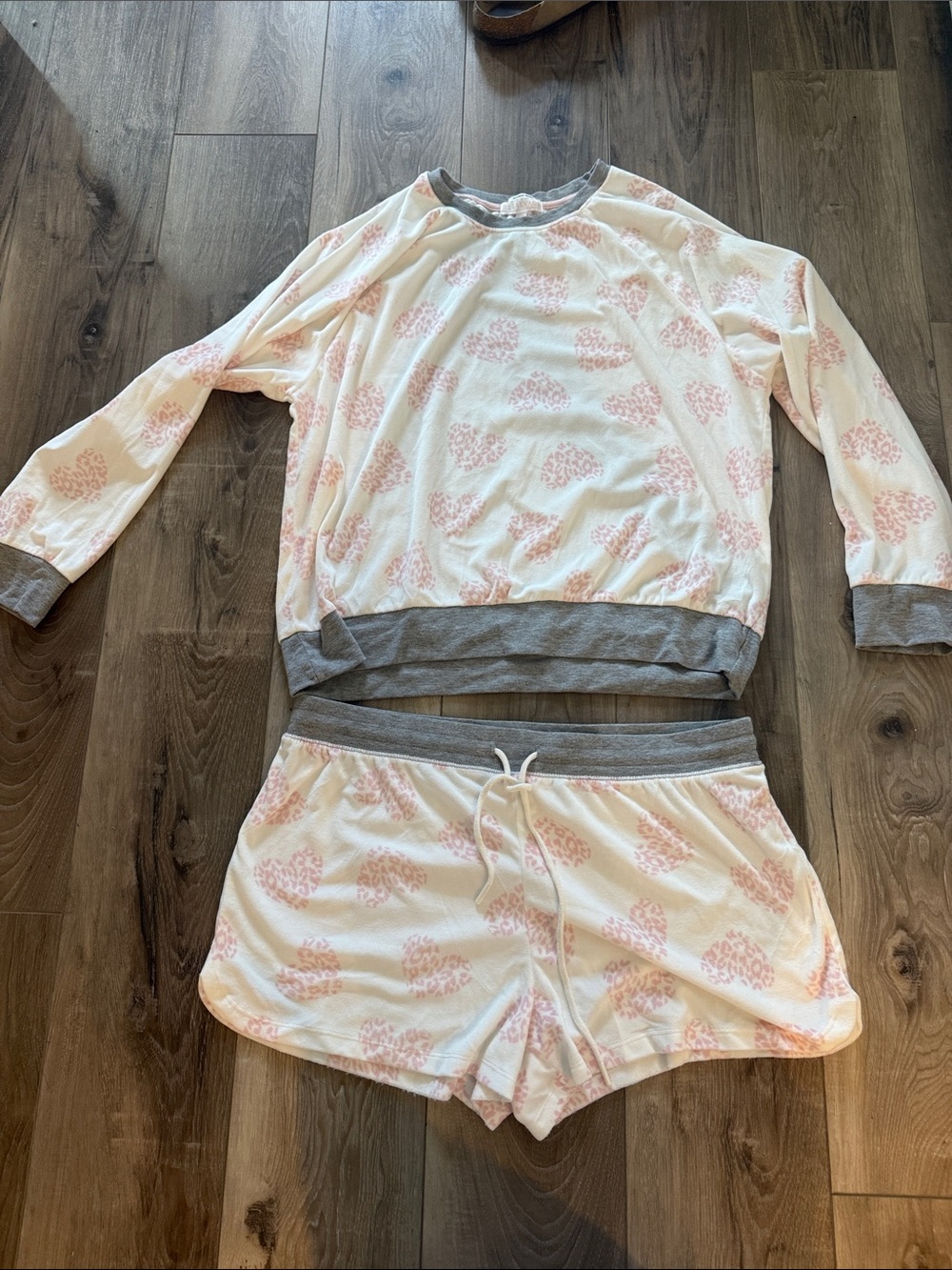 P.J. Salvage Cream and Pink Heart Kids Pajama Set